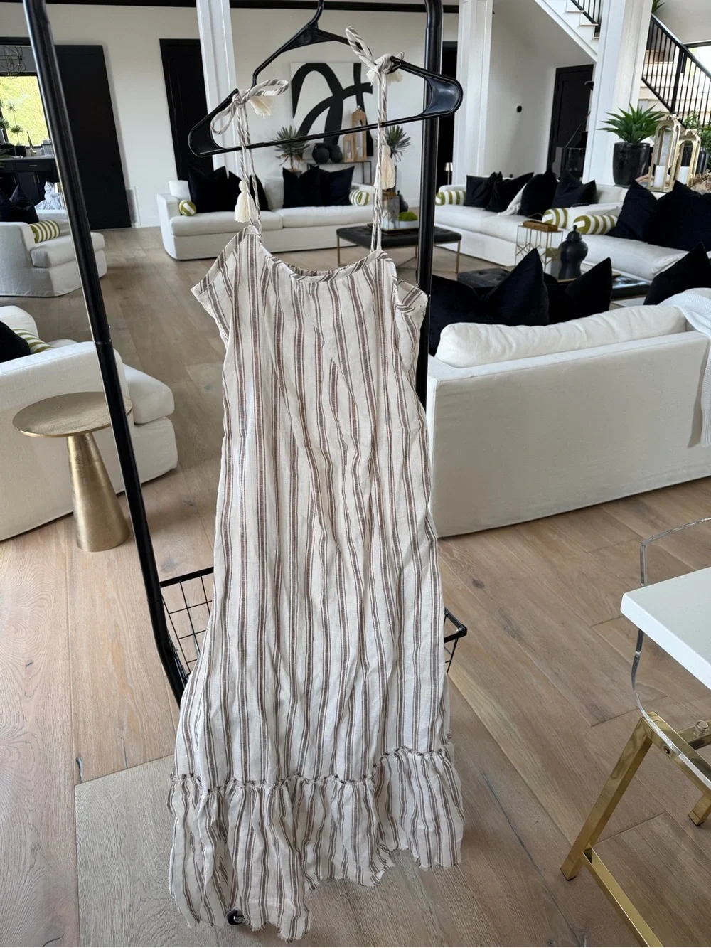 Tory Burch Cream Maxi Dress with Brown Stripes